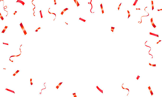 istock Red confetti. Bright falling tinsel. Anniversary or birthday design template. Shiny carnival decoration. Holiday red color confetti illustration 2182411530