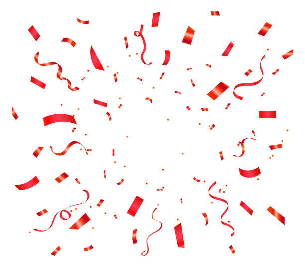 istock Red confetti. Bright falling tinsel. Anniversary or birthday design template. Shiny carnival decoration. Holiday red color confetti illustration 2182411574