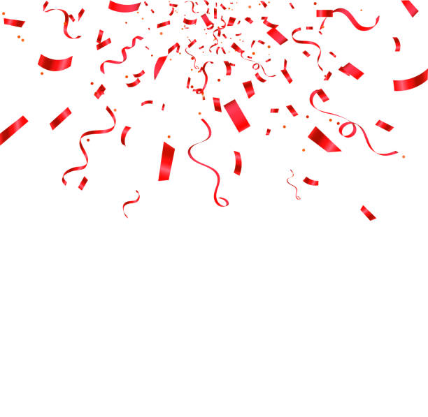 istock Red confetti. Bright falling tinsel. Anniversary or birthday design template. Shiny carnival decoration. Holiday red color confetti illustration 2182411664