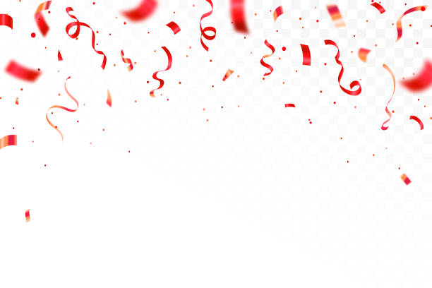 istock Luxury confetti flying for celebration party banner Falling shiny red confetti isolated, Red confetti. Bright falling tinsel. Anniversary or birthday design template 2182412656