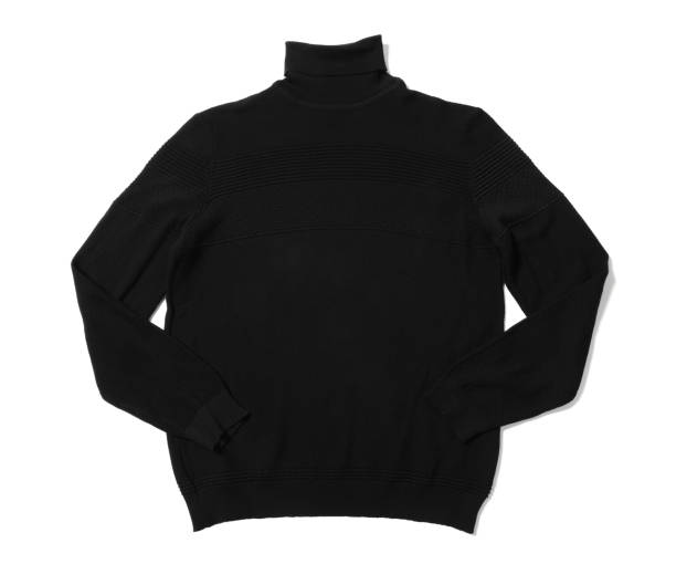 Stylish black sweater isolated on white, top view