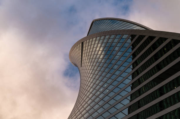 istock Skyscrapers in business district against blue sky. 2182419873