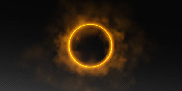 istock A magical fantasy portal. Round light frame with fine dust particles and light smoke, futuristic teleporter. Golden neon lights illuminate night scene with sequins on transparent background. Light eff 2182420196