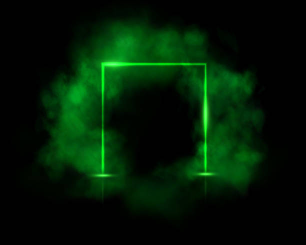 istock A magical portal in fantasy style. Square light frame with green smoke and dust, futuristic teleporter. Green neon lights illuminate night scene on transparent background. Light effect 2182420208