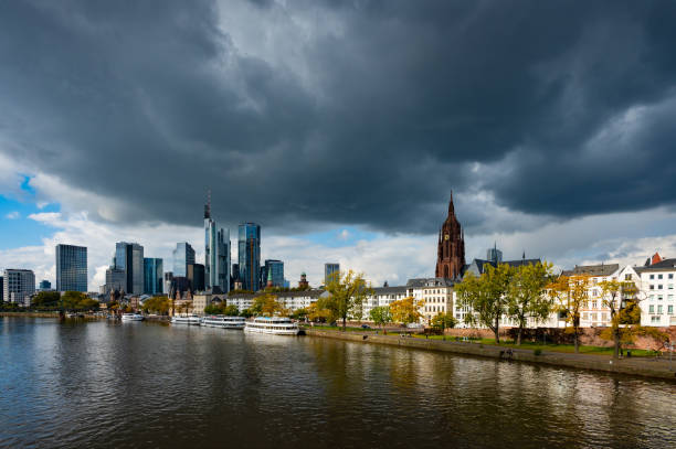 Dark Thunder Clouds Loom over the City Skyline