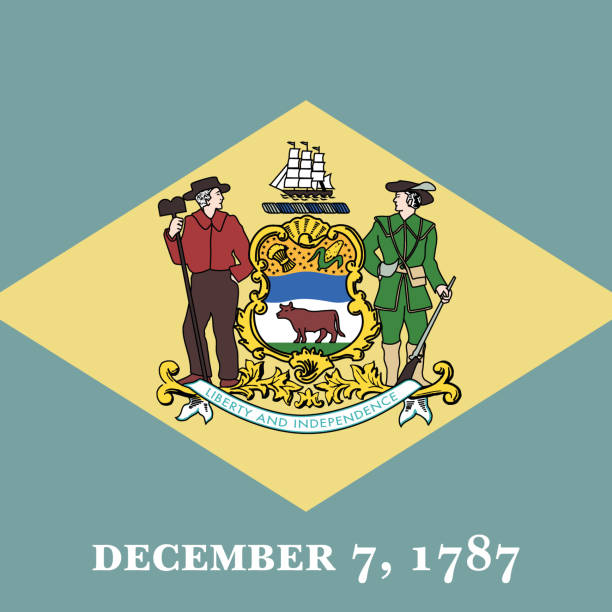istock Square federal state flag of DELAWARE 2182423433