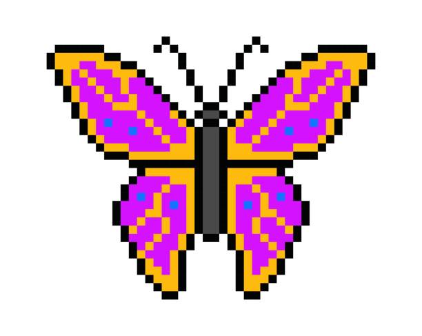 istock Beautiful pink and yellow butterfly in pixel style. Vector illustration 2182432219