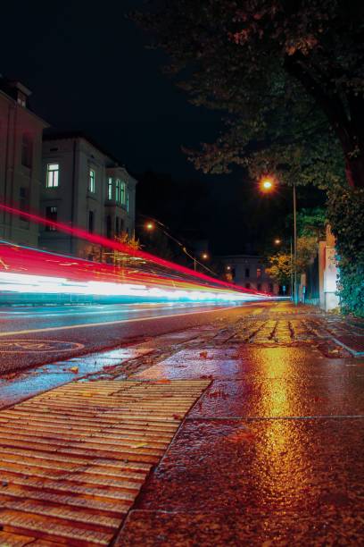 A long exposure shot capturing traffic and car lights at night