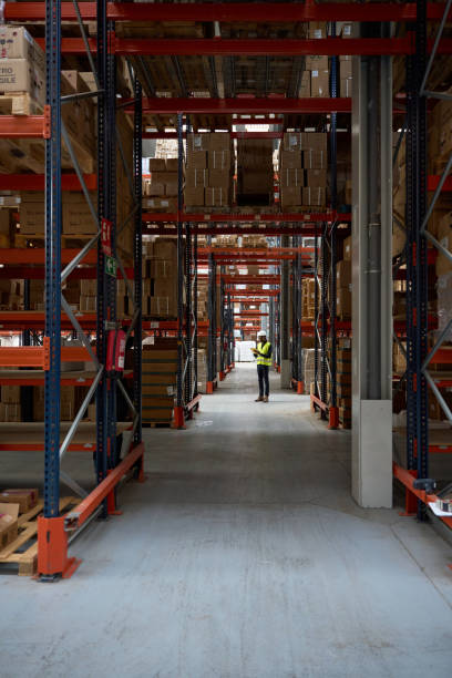 istock Warehouse worker managing inventory using digital tablet in logistics center 2182439195