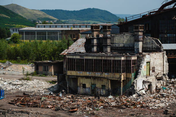 istock Partially demolished industrial building in rural landscape 2182445108