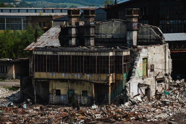 istock Partially demolished industrial building in rural landscape 2182445110