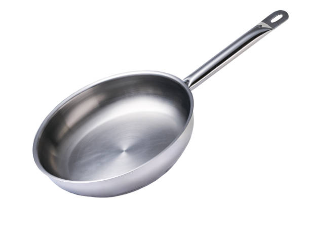 istock Stainless steel frying pan isolated on a white background. With clipping path. 2182445241
