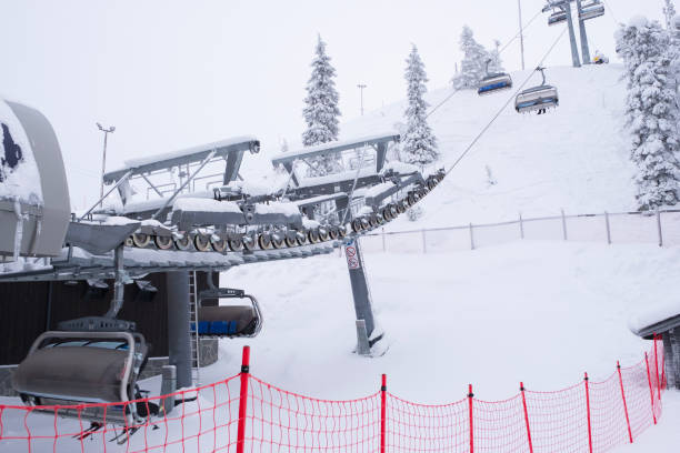 istock Ski lift, Ruka winter ski resort. 2182450564
