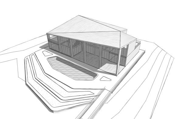 istock Architect Hand Drawing Sketch Perspective of a Large Luxurious Villa House with swimming pool 2182458090