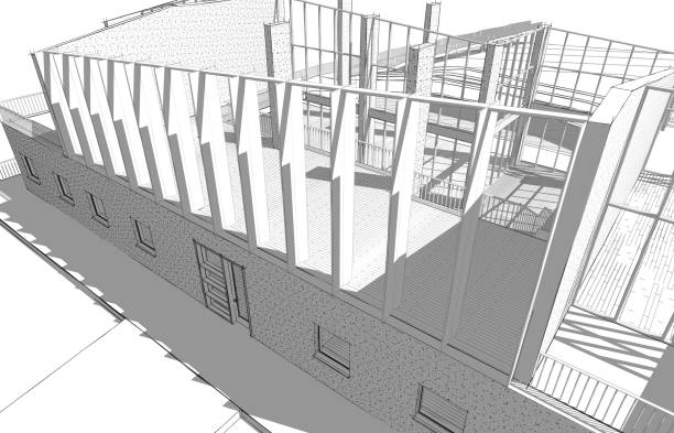 istock Architect Hand Drawing Sketch Perspective of a Large Luxurious Villa House with wood louvers in facade and glass courtain walls 2182458253