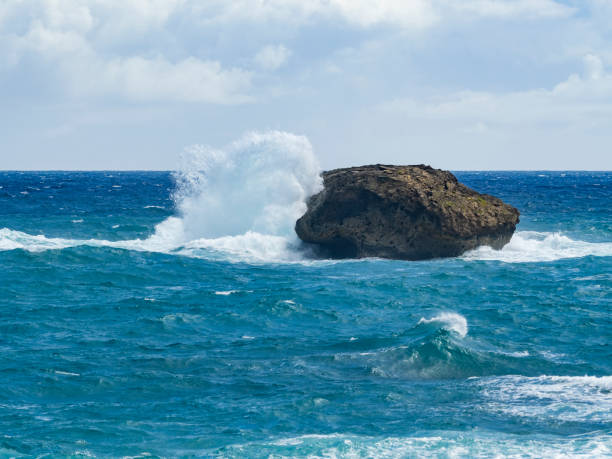 waves crashing into a clifff in Hawaii. High quality photo