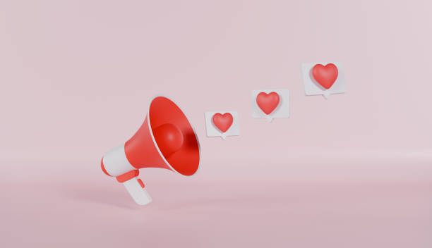 istock Red Megaphone heart sign on notification speech bubble on pink color background 2182480167