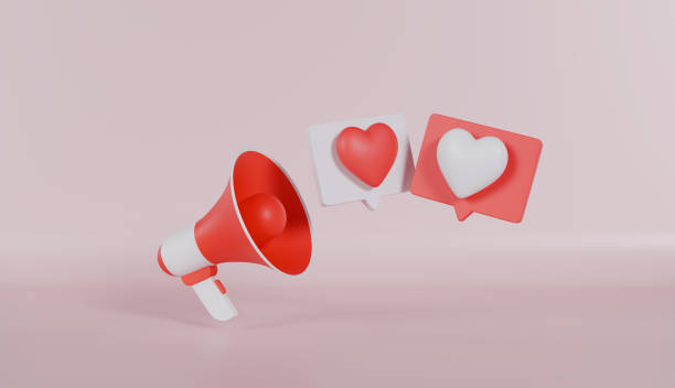 istock Megaphone heart sign on notification speech bubble on pink color background 2182480170