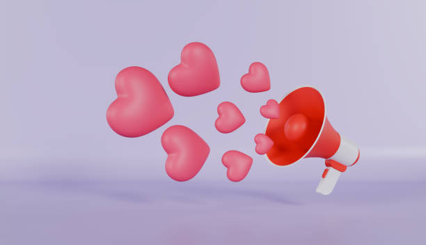 istock Megaphone with red heart on purple color background 2182480215
