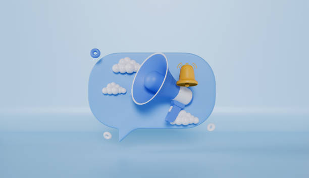 istock 3D Megaphone with speech bubble message and bell notification, Social media promotion and announce, Marketing concept 2182480256
