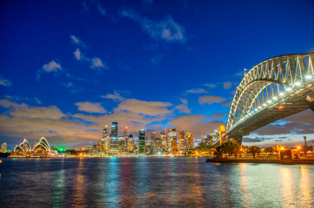 istock Illuminated Sydney Harbour Bridge at Night with City Skyline Reflection 2182481039