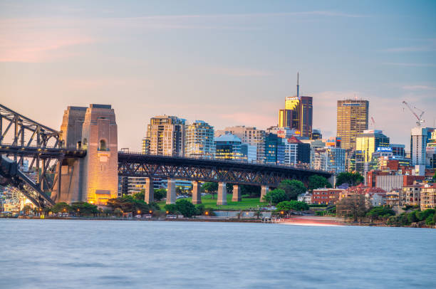 istock Sydney Harbour Bridge Glowing in Evening Blue Hour 2182484017