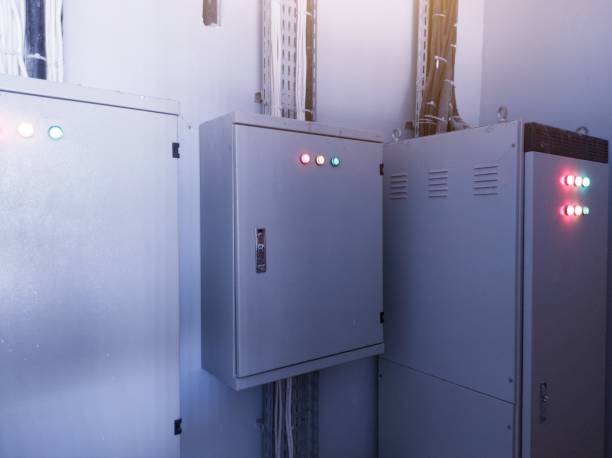 istock Interior Industry Installation  of the main panel control power distribution with shiny light. 2182484364