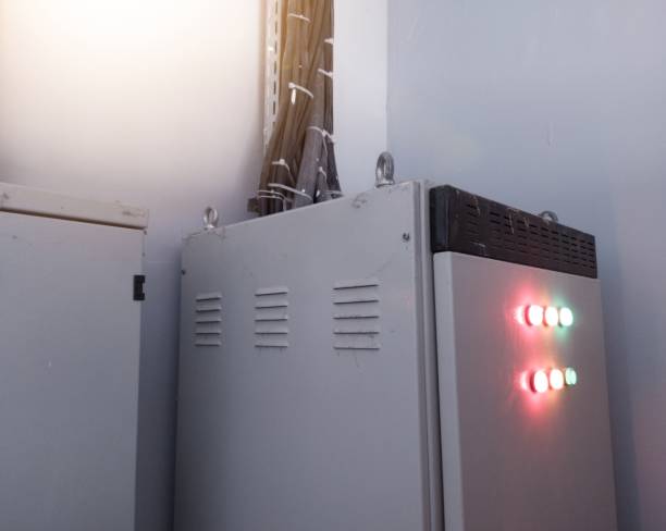 istock Interior Industry Installation  of the main panel control power distribution with shiny light. 2182484422