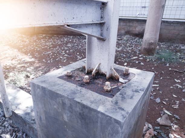 istock Iron frame construction for iron towers with foundation bases. 2182484887