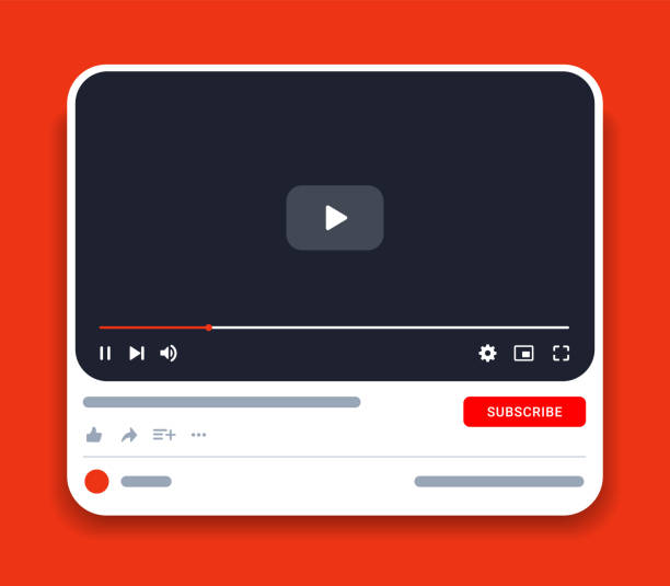 Social media video player screen template, mobile video player. Video player mockup, app, ui ux. Channel interface. Social media concept. Play button icon