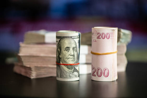 istock Us Dollars and Turkish Lira Banknotes 2182489601