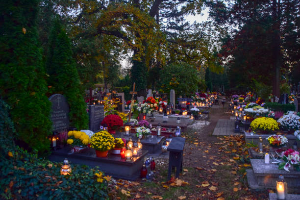 Wrocław, Poland. NOV1,2024.Wroclaw Osobowice Cemetery.All Saints' Day (Wszystkich Swietych) in Poland. Polish people remember dead family and friends on this day.