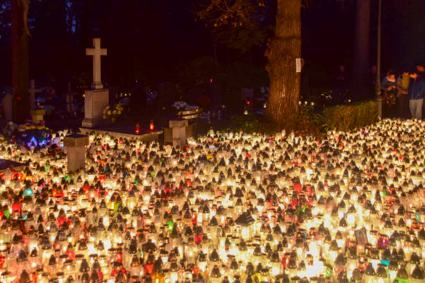 Wrocław, Poland. NOV1,2024.Wroclaw Osobowice Cemetery.All Saints' Day (Wszystkich Swietych) in Poland. Polish people remember dead family and friends on this day.