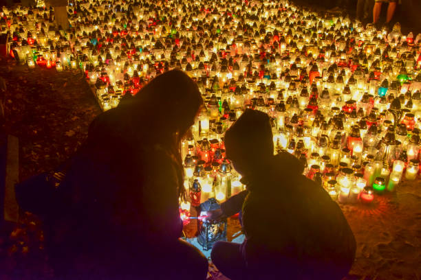Wrocław, Poland. NOV1,2024.Wroclaw Osobowice Cemetery.All Saints' Day (Wszystkich Swietych) in Poland. Polish people remember dead family and friends on this day.