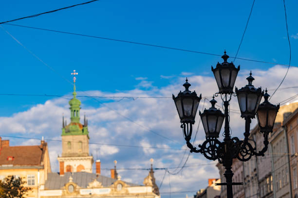 Closeup of lantern on Market square in Lviv, Ukraine