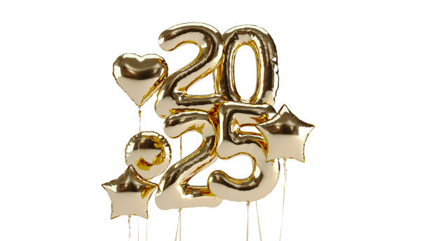 istock gold 3D New Year 2025 celebration Isolated white background. balloons  two thousand twenty-five 2025 2182505434