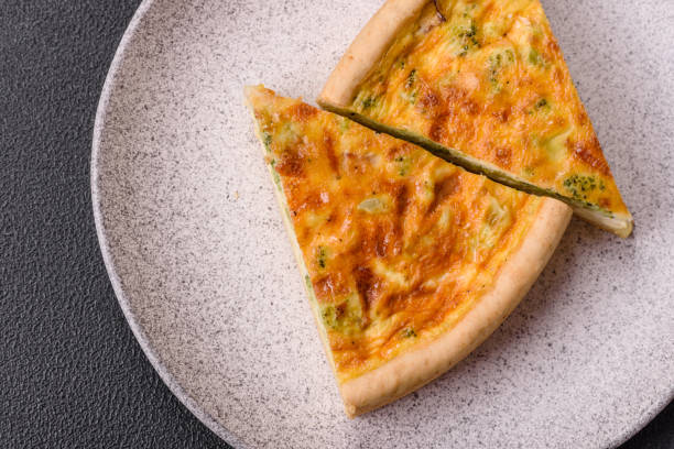 istock Delicious quiche with broccoli, chicken or salmon and cheese 2182522378