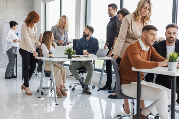 Diverse Group of Professionals Collaborating in Modern Office Space