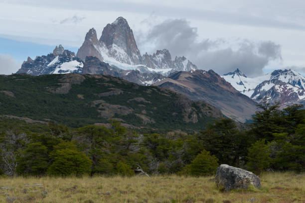 Panoramic view of the Cerro Torre and the Fitz Roy, , Argentina.