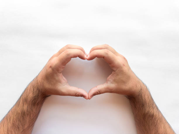 istock Hands forming heart symbol on white background 2182548606