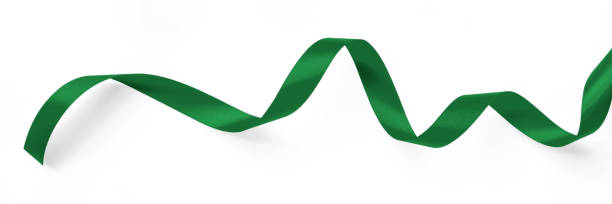 istock Green ribbon satin curly scroll bow isolated on white background with clipping path for Christmas holiday and greeting card confetti design decoration 2182549301