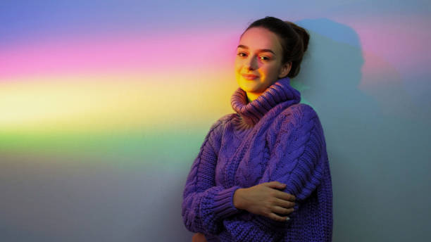 istock Rainbow portrait positive mind girl color light 2182551372