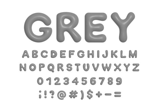 istock Grey 3d plastic balloon alphabet, symbols and numbers. Shiny inflated Y2K font ABC vector isolated 2182566550