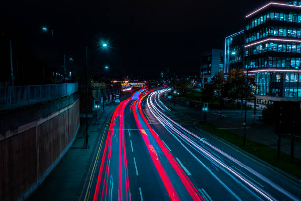 Night Traffic on and below the bridge - Light Trails
