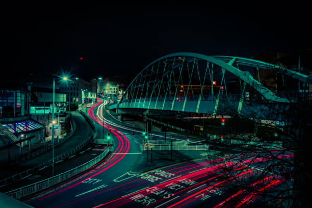 Free Stock Photo of City Bridge at Dusk with Light Trails from Vehicles ...