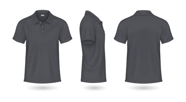 istock Polo shirts of grey color mockup realistic illustration set 2182581528