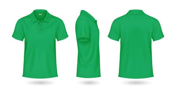 istock Modern green polo t-shirts mockup realistic illustration set 2182583217
