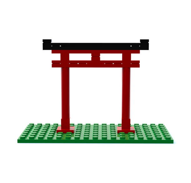 3d illustration. Torii Gate built from toy blocks.