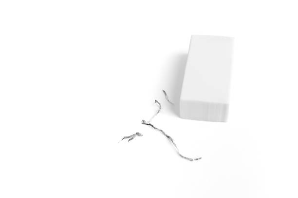 rubber eraser isolated white background, traditional rectangular shaped block eraser made from natural rubber, stationery school supplies mock-up template