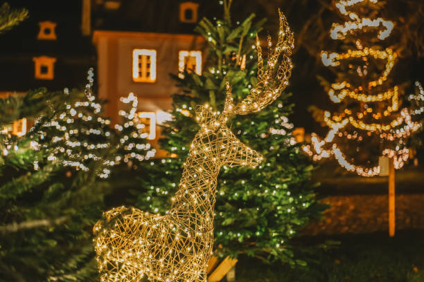 istock Decorative Reindeer Lights in Festive Winter Setting 2182593104
